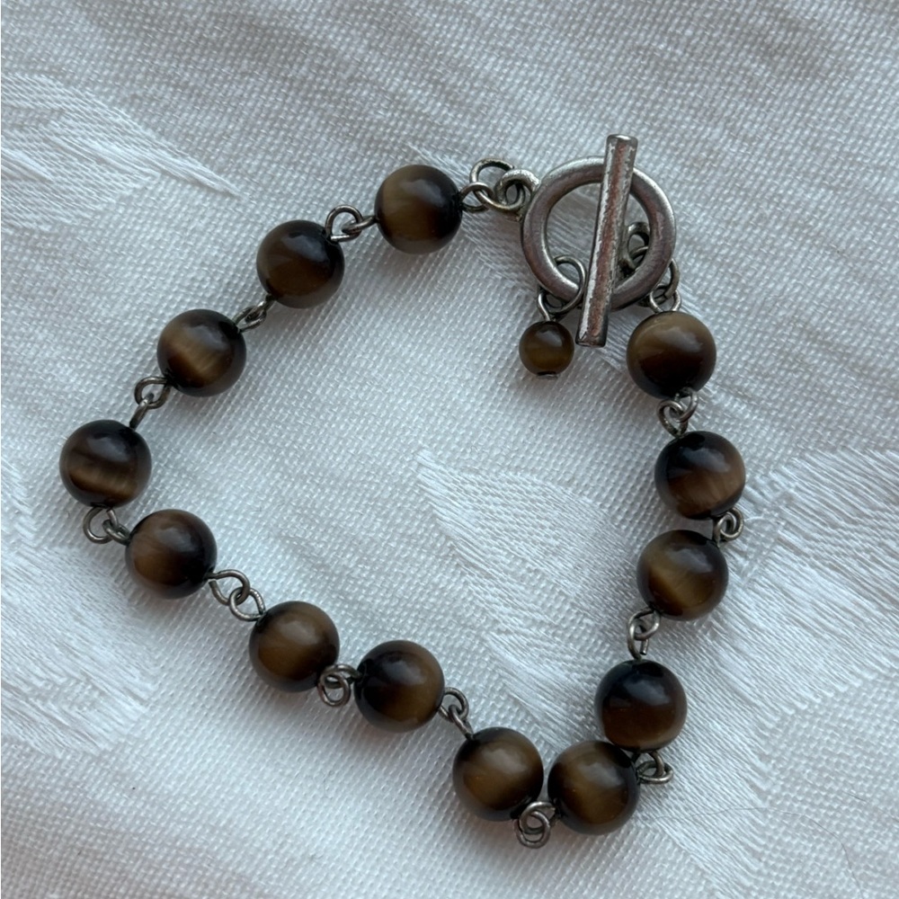 Tigers Eye Silver Beaded Bracelet - Picture 2 of 4